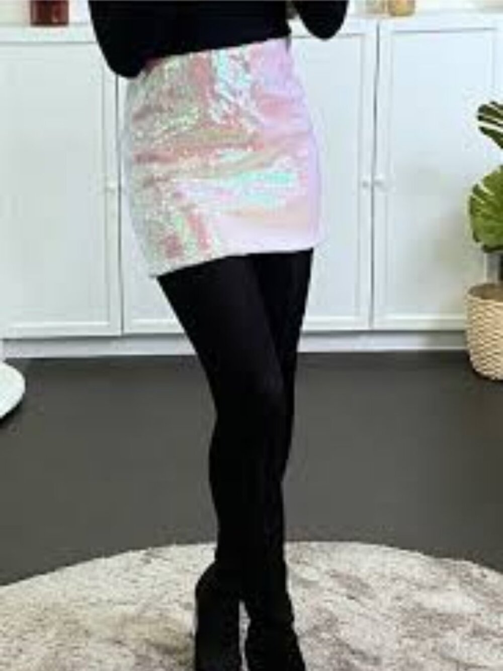 Iridescent Sequin Mini Pencil Skirt